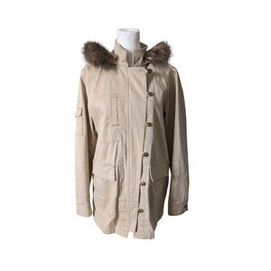 CAbi Nanook Khaki Faux Fur Hooded Utility Jacket Women's Size S